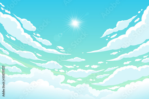 Cloudy sky On a clear day With the sun shining. Vector
