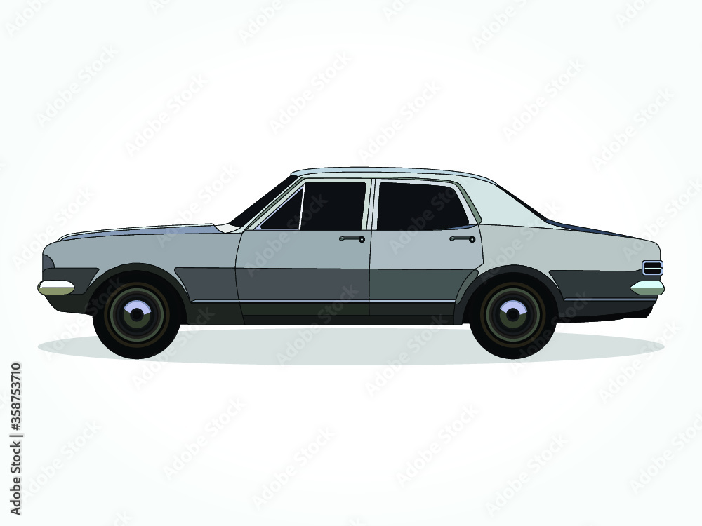 detailed body and rims of a flat colored car cartoon vector illustration