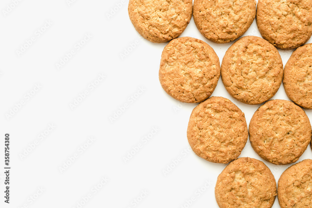 oatmeal cookies on a white background, bakery products, homemade cookies oatmeal cookies on a white background, bakery products, homemade cookies