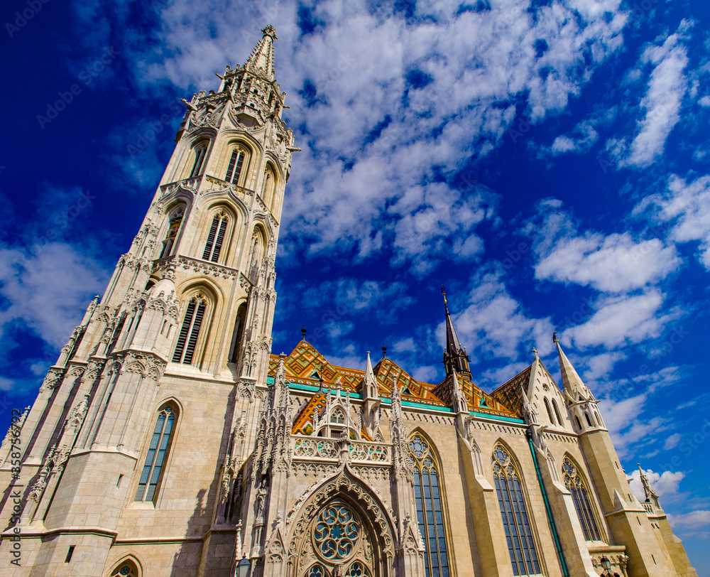 Obraz premium It's View of the Matthias Church, built at the heart of Buda's Castle District.