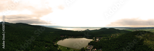 Aerial view of Lake Vinne in the village of Vinne in Slovakia photo