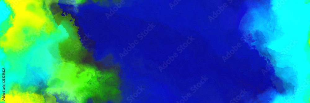 abstract watercolor background with watercolor paint with dark blue, bright turquoise and green yellow colors. can be used as background texture or graphic element