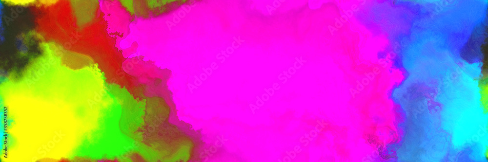 abstract watercolor background with watercolor paint with magenta, steel blue and green yellow colors