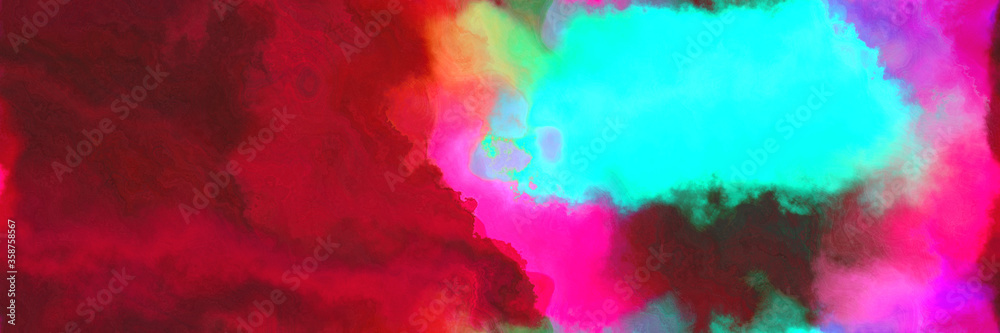 abstract watercolor background with watercolor paint with dark pink, pastel blue and bright turquoise colors