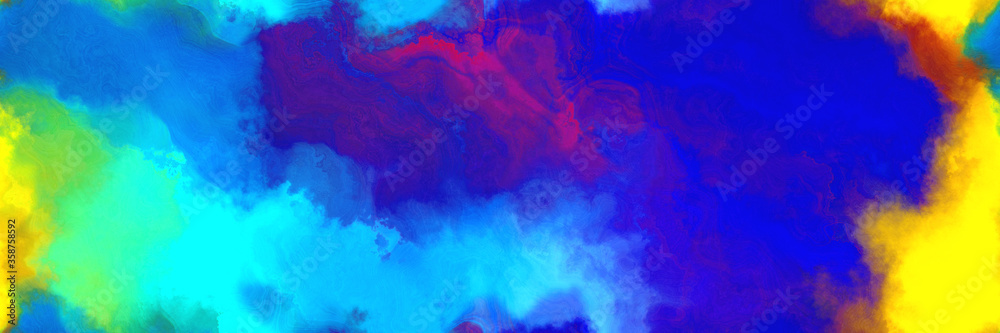 abstract watercolor background with watercolor paint with medium blue, golden rod and bright turquoise colors