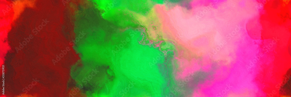 abstract watercolor background with watercolor paint with forest green, lime green and hot pink colors. can be used as web banner or background
