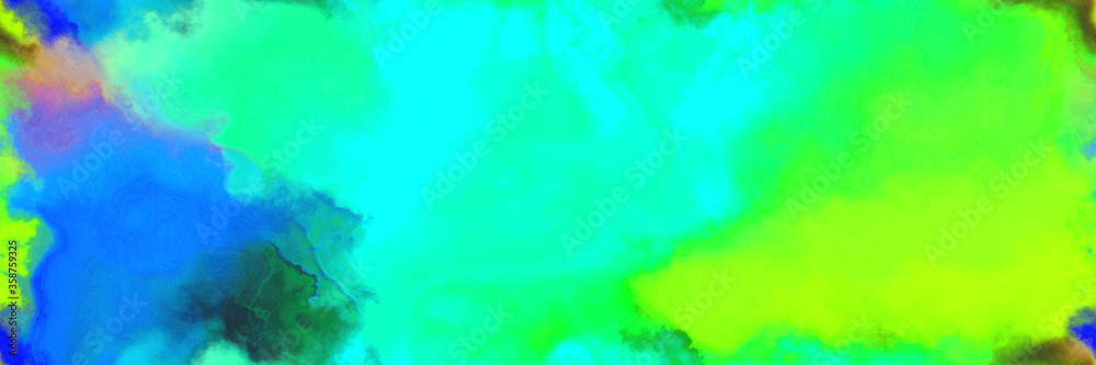 abstract watercolor background with watercolor paint with lawn green, bright turquoise and strong blue colors. can be used as web banner or background