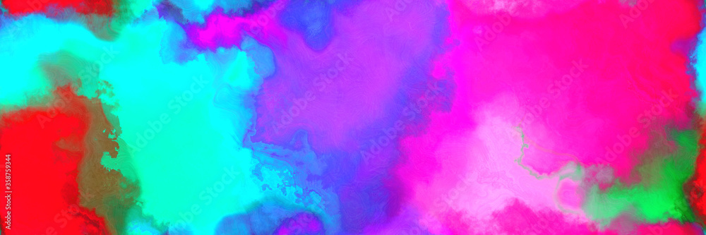 abstract watercolor background with watercolor paint with bright turquoise, neon fuchsia and firebrick colors. can be used as background texture or graphic element
