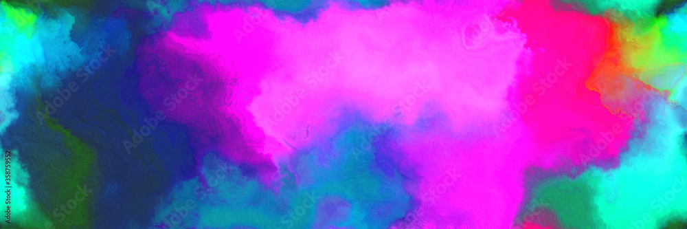 abstract watercolor background with watercolor paint with neon fuchsia, dark slate blue and turquoise colors. can be used as background texture or graphic element