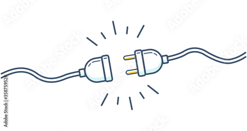 Electric socket with a plug. Connection and disconnection concept. Concept of 404 error connection. Electric plug and outlet socket unplugged. Wire, cable of energy disconnect – stock vector. EPS 10 photo
