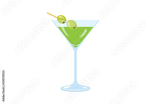 Martini drink with olive icon vector. Martini glass with olive vector. Alcoholic cocktail icon isolated on a white background
