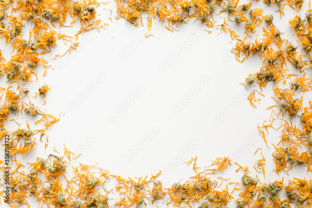 dried marigold flowers, marigold flowers on a white background, calendula, medicinal plants dried marigold flowers, marigold flowers on a white background, calendula, medicinal plants