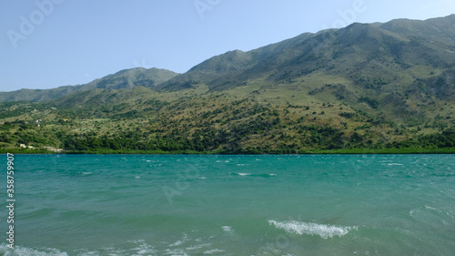 landscape overlooking a beautiful lake in crete in greece