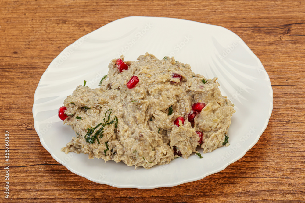 Vagan dietary cusine - mutabal with granet seeds Vagan dietary cusine - mutabal with granet seeds