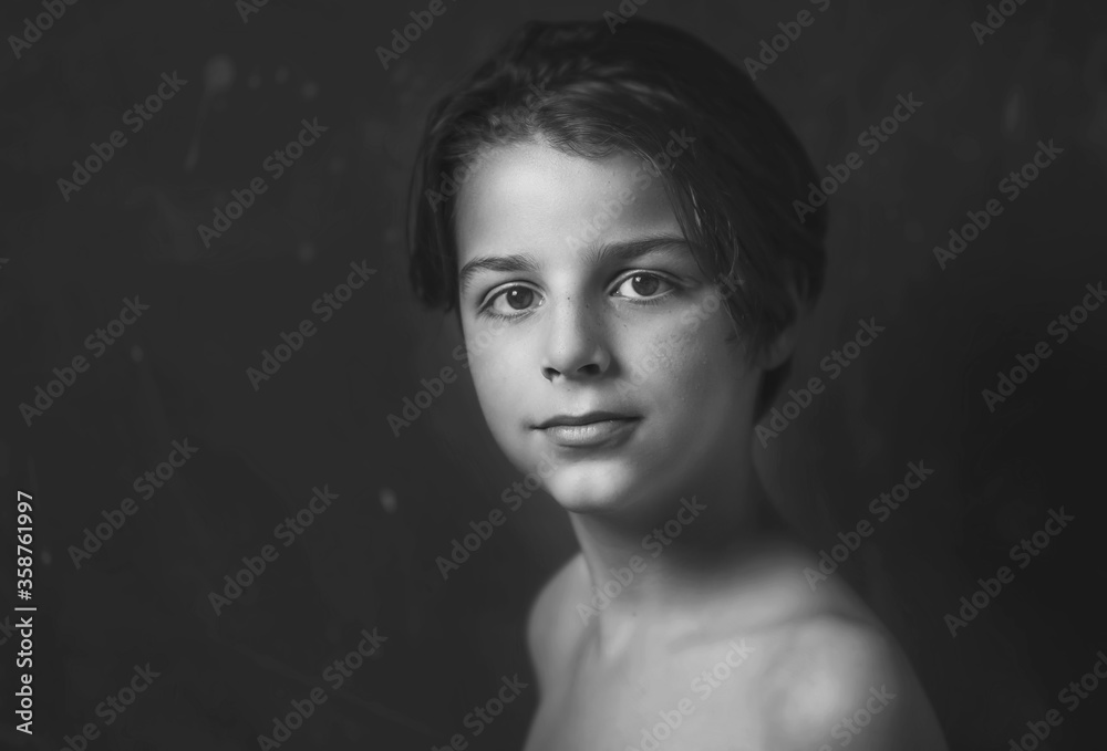 black and white fine art portrait of a boy 