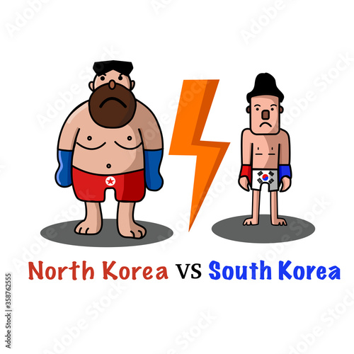The comics boxer vector illustration concept for fight or conflict between South Korea and North Korea.