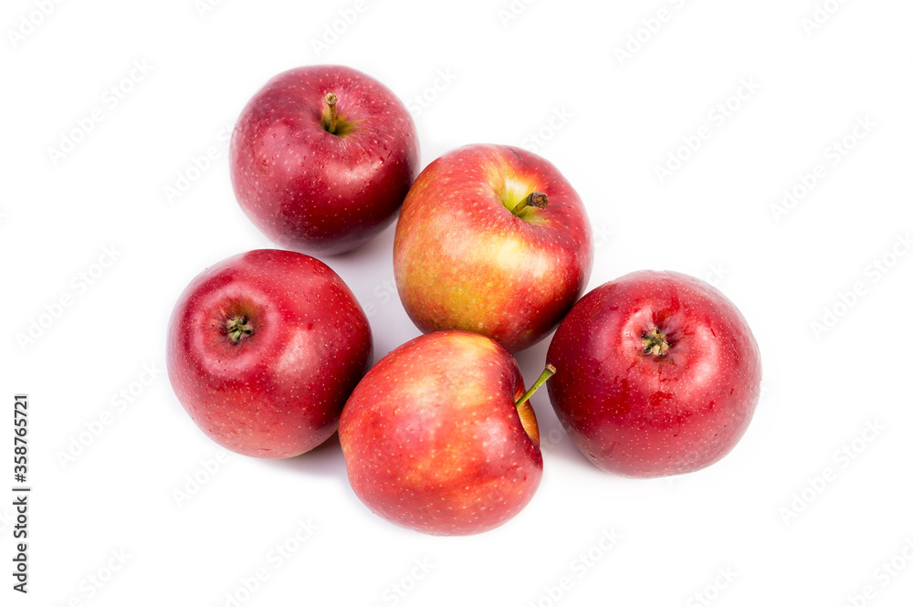 red apples. five fresh apples on a white background. Apple composition