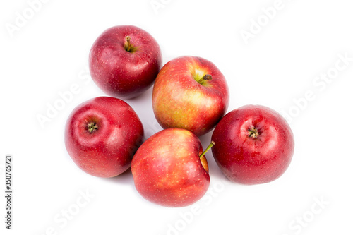 red apples. five fresh apples on a white background. Apple composition