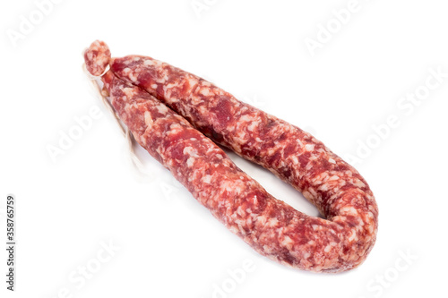 handmade homemade sausage on a white background. Pork or beef sausage. delicious aromatic sausage