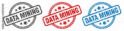 data mining stamp. data mining round isolated sign. data mining label set