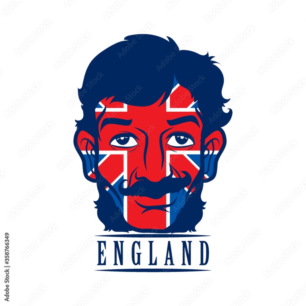 double exposure of uk flag and man label