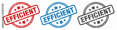 efficient stamp. efficient round isolated sign. efficient label set