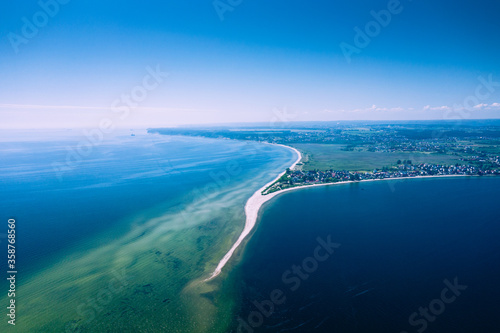 Rewa, Poland. Aerial view of Isthmus Rewski in summer at the Baltic Sea in Rewa, Pomeranian voivodship, Poland.