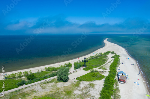 Rewa, Poland. Aerial view of Isthmus Rewski in summer at the Baltic Sea in Rewa, Pomeranian voivodship, Poland. photo