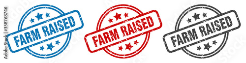 farm raised stamp. farm raised round isolated sign. farm raised label set