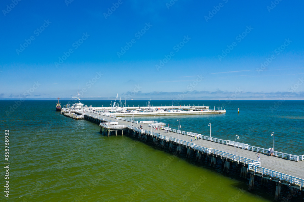 Sopot Aerial View. Sopot resort in Poland. Wooden pier (molo) with marina and yachts. Sopot is major tourist destination in Poland. Sopot Aerial View. Sopot resort in Poland. Wooden pier (molo) with marina and yachts. Sopot is major tourist destination in Poland.