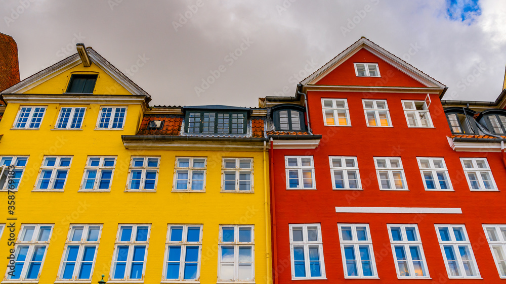 Architecture in the Nyhavn district in Copenhagen, the capital of Denmark