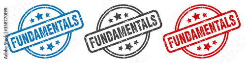 fundamentals stamp. fundamentals round isolated sign. fundamentals label set