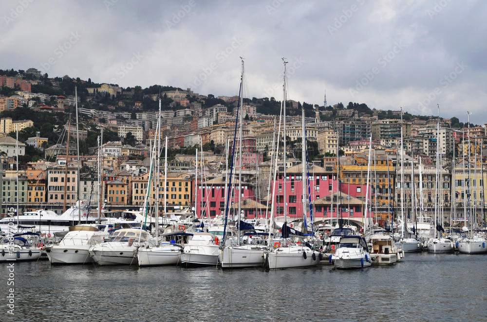 Panoramic view on port of Genova, Italy