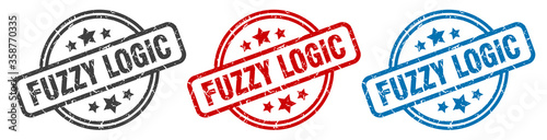 fuzzy logic stamp. fuzzy logic round isolated sign. fuzzy logic label set