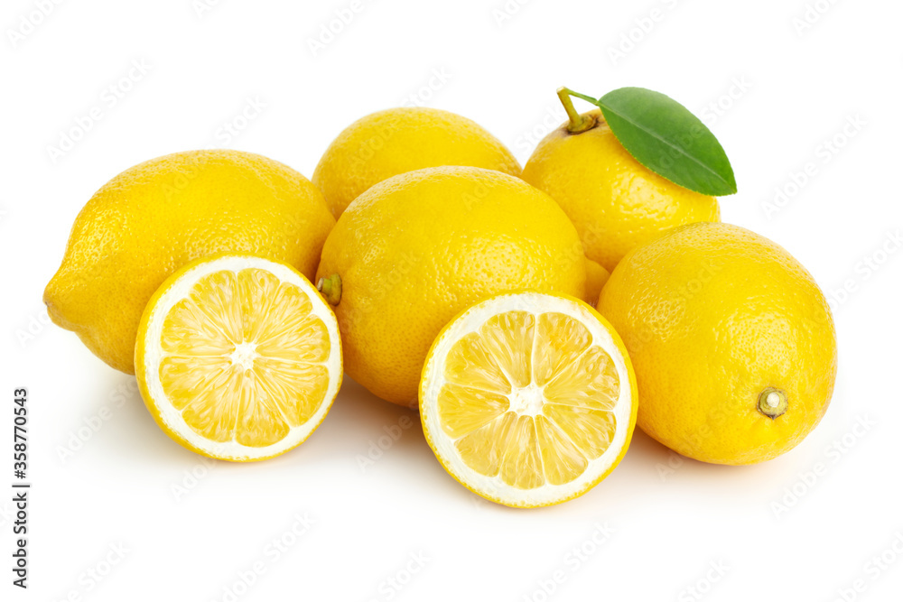 heap of fresh lemon and lemon slices isolated on white background heap of fresh lemon and lemon slices isolated on white background