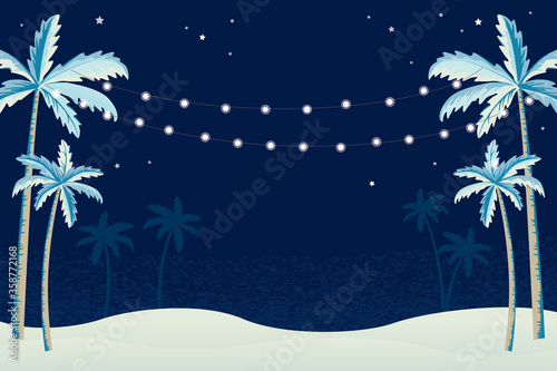 Palm trees and hanging decorative lights for a beach party