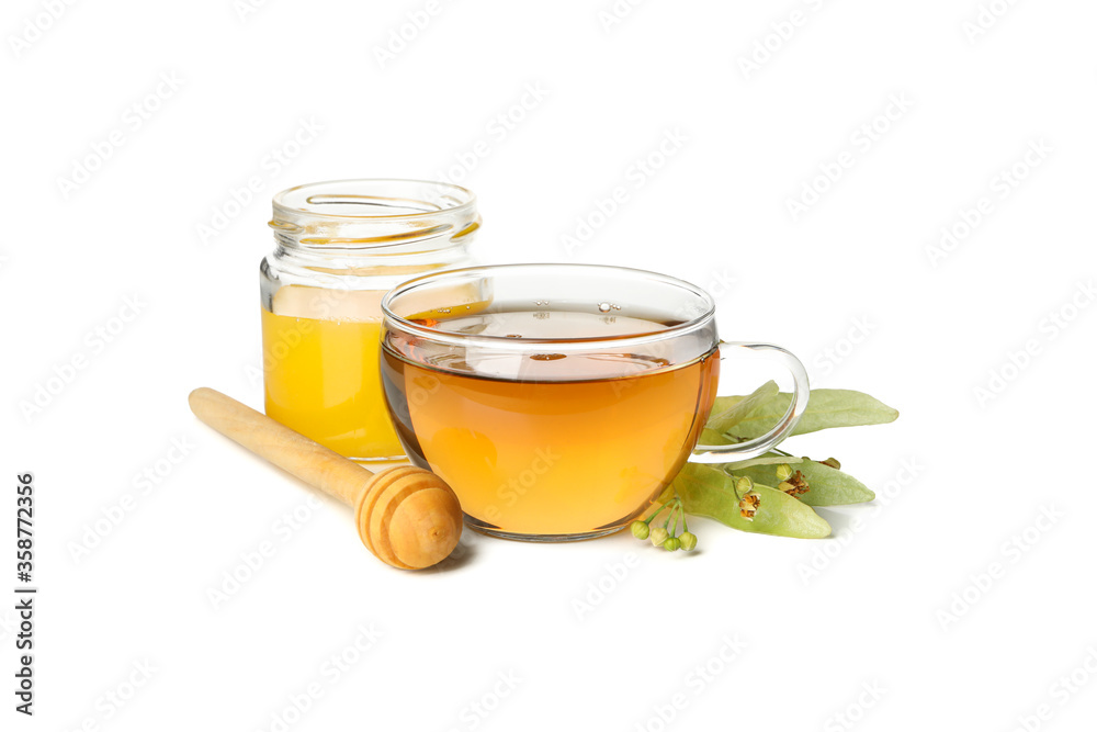 Composition of linden tea isolated on white background Composition of linden tea isolated on white background