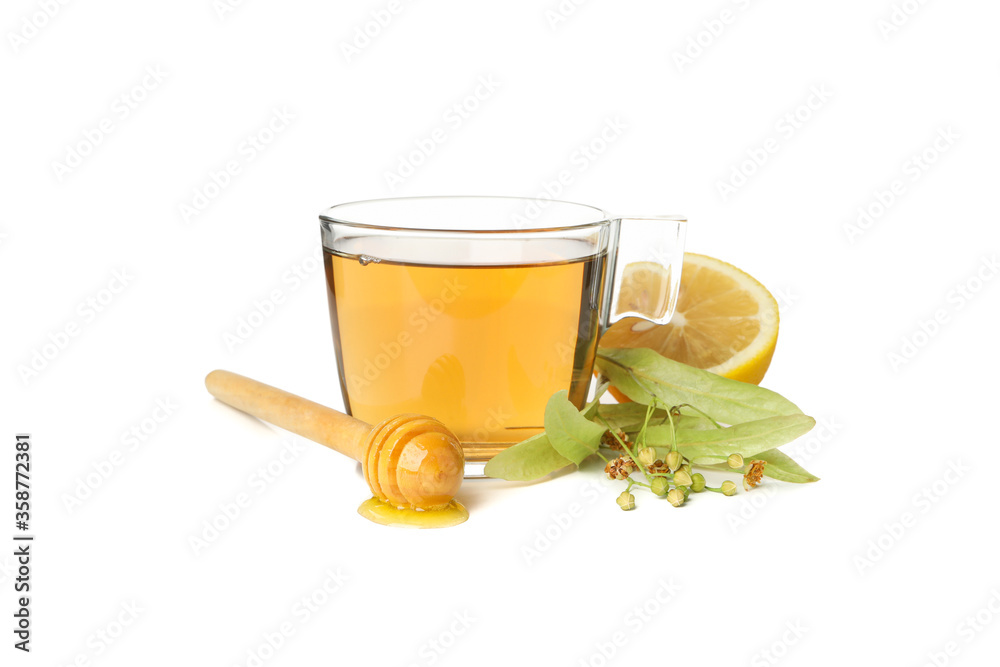Composition of linden tea isolated on white background