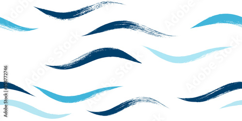 Seamless Wave Pattern, Hand drawn water sea modern vector background. Wavy beach brush stroke, curly grunge paint lines, watercolor illustration