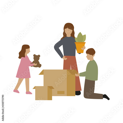 family packs boxes when moving vector illustration EPS10