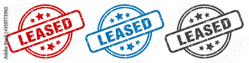 leased stamp. leased round isolated sign. leased label set