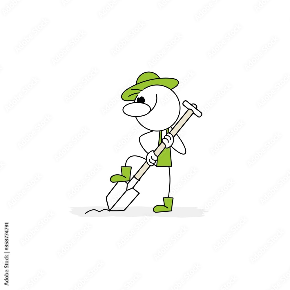 Doodle stick figure: Gardener is dripping. Vector. Doodle stick figure: Gardener is dripping. Vector.