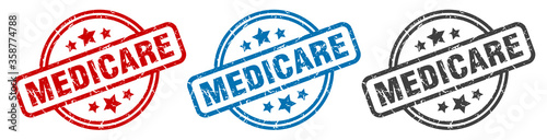 medicare stamp. medicare round isolated sign. medicare label set