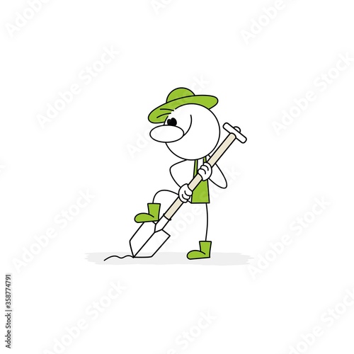 Doodle stick figure: Gardener is dripping. Vector.