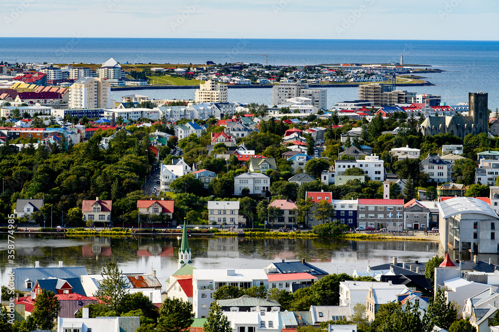 Aerial view of  Reykjavik,   the capital and largest city of Iceland