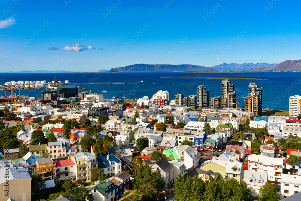 Aerial view of  Reykjavik,   the capital and largest city of Iceland