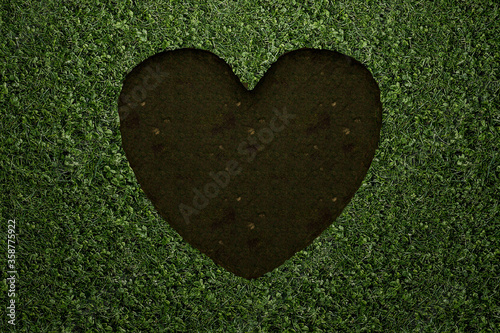 Green Grass in a heart shape with daisy flower, romantic or love nature concept. 3D Illustration