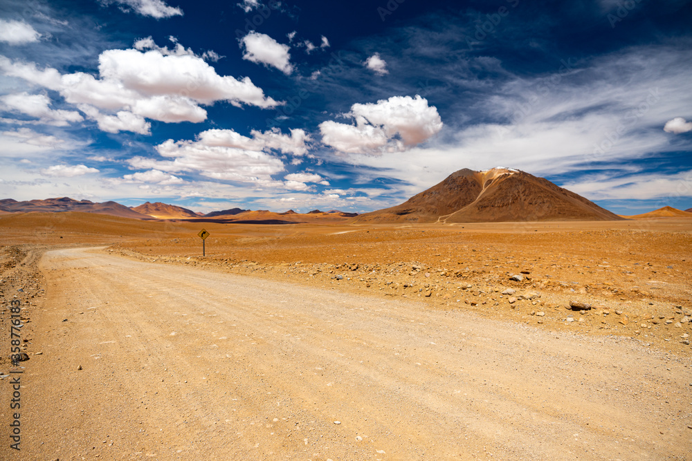 Desert road in the mountains near San Pedro de Atacama, Chile