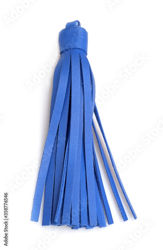 Blue leather tassel isolated on white background for creating graphic concepts