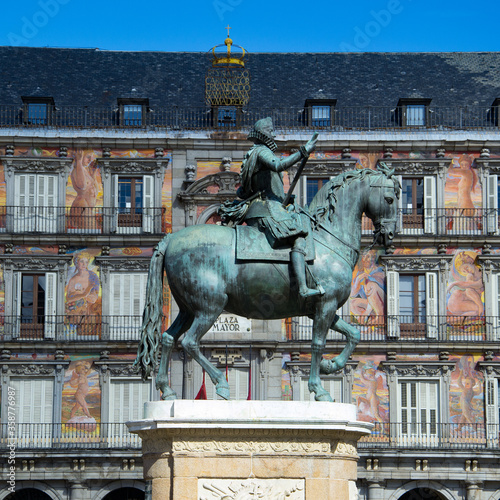 It's Bronze statue of King Philip III on the Plaza Mayor, Madrid, Spain. It's the Spanish Property of Cultural Interest © Anton Ivanov Photo
